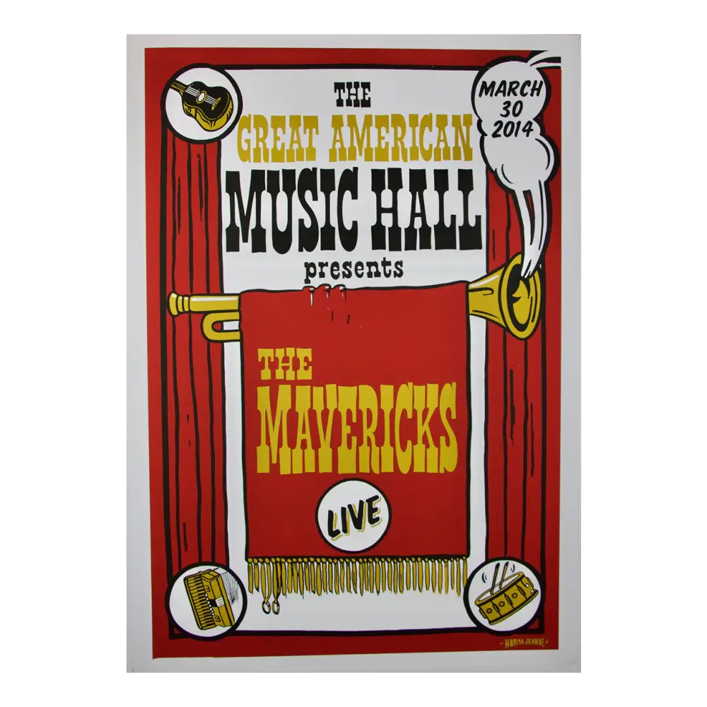 Concert poster for The Mavericks performing at The Great American Music Hall on March 30, 2014.
