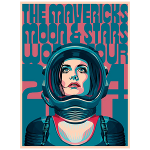 Astronaut wearing a space helmet gazing upward.