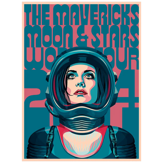 Astronaut wearing a space helmet gazing upward.