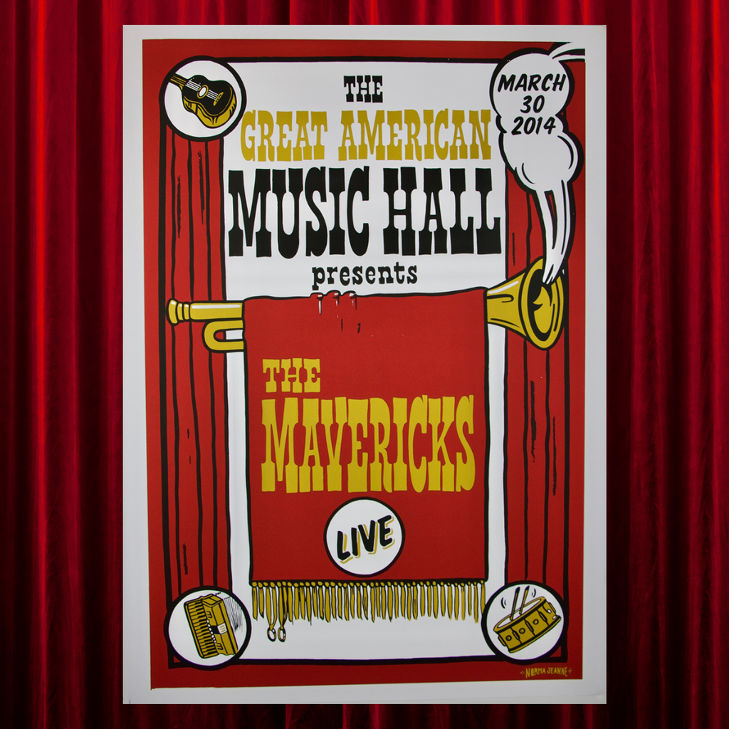 Concert poster for The Mavericks performing at The Great American Music Hall on March 30, 2014.