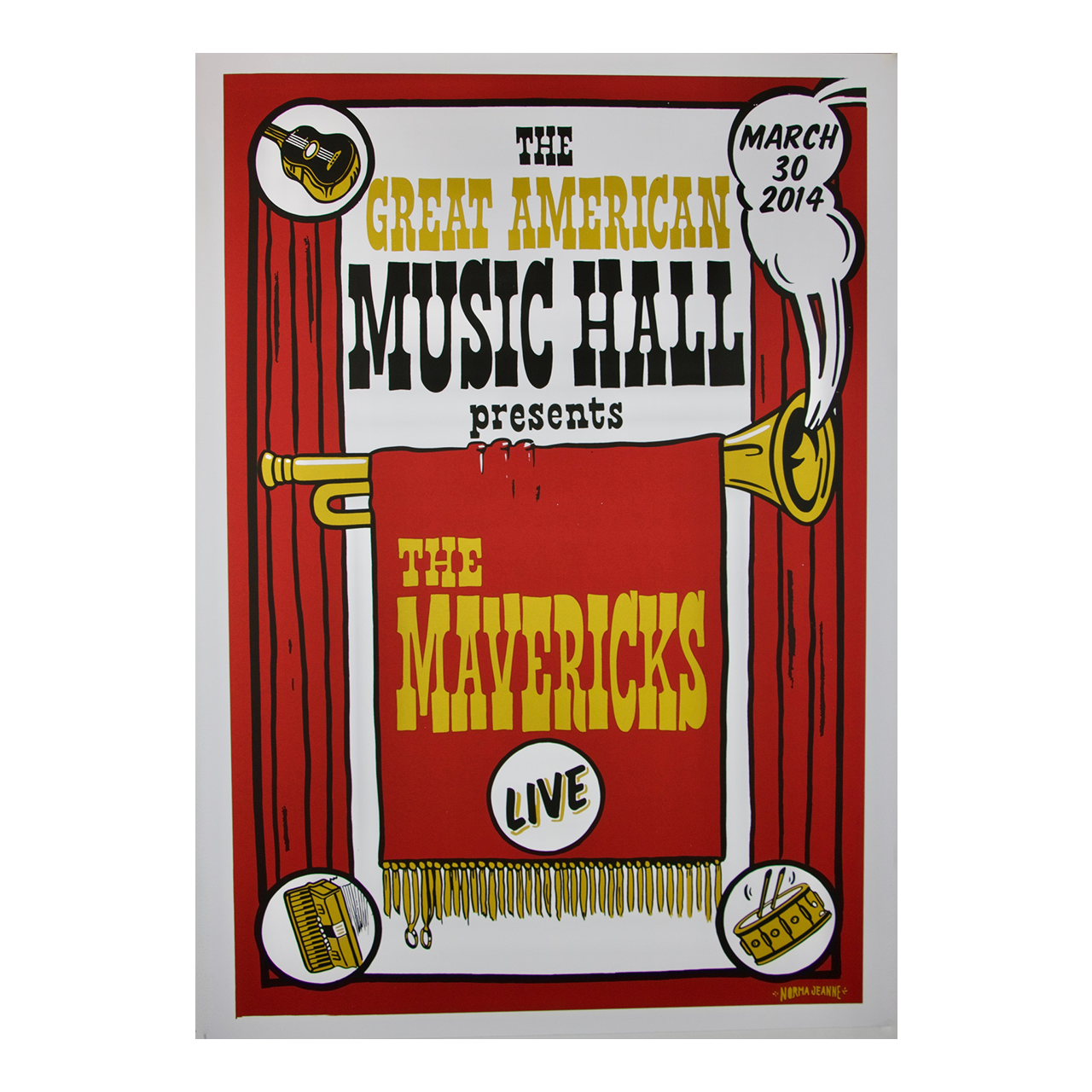 Concert poster for The Mavericks performing at The Great American Music Hall on March 30, 2014.