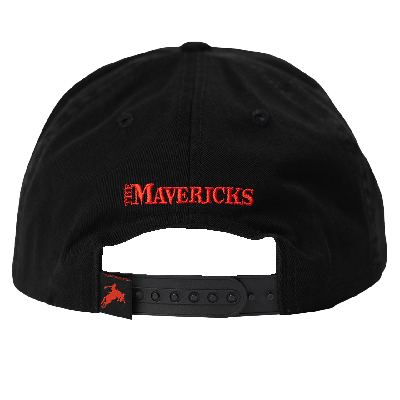 Black baseball cap with ’The Mavericks’ text in red on the back strap.