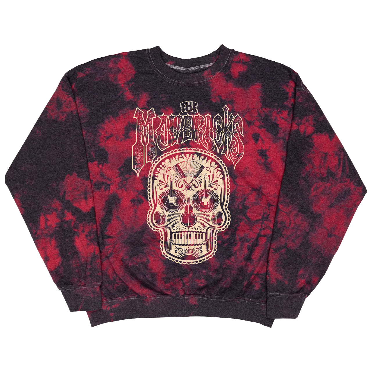 Tie-dye sweatshirt featuring a skull design and ’Mavericks’ text.