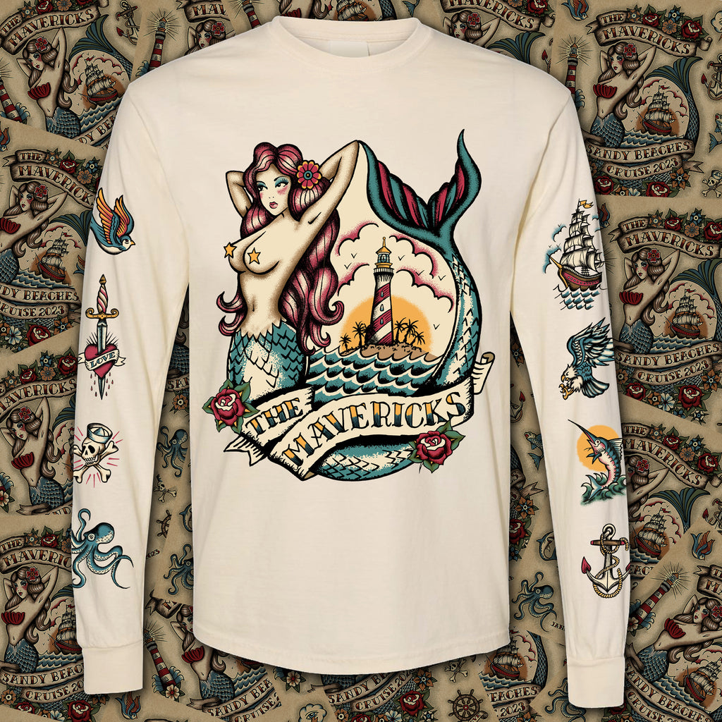 The Mavericks 'Mermaid' Long Sleeve Cream T-Shirt