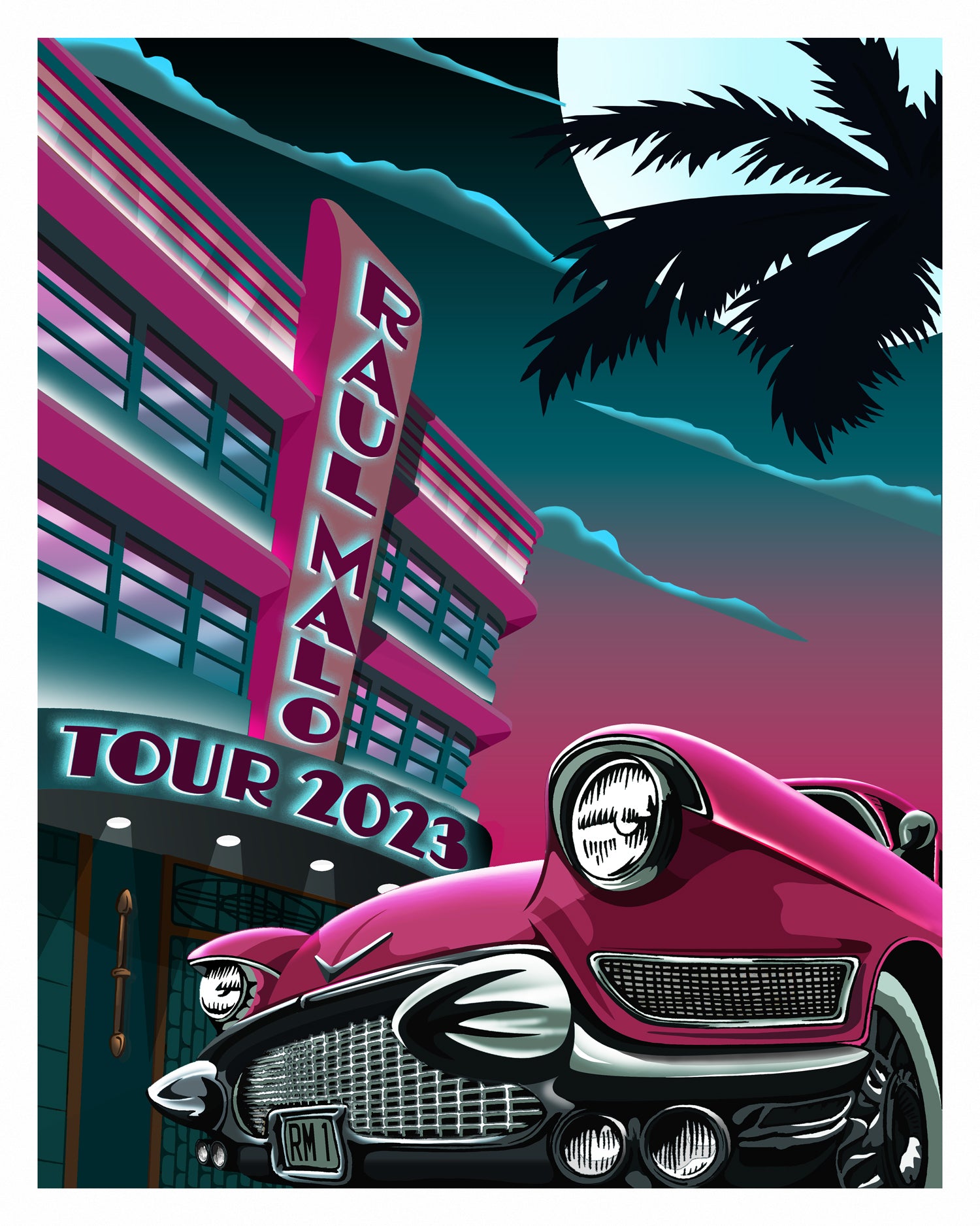 Autographed Raul Malo x Nick Farrow RM Tour 2023 Poster Night Neon Edition