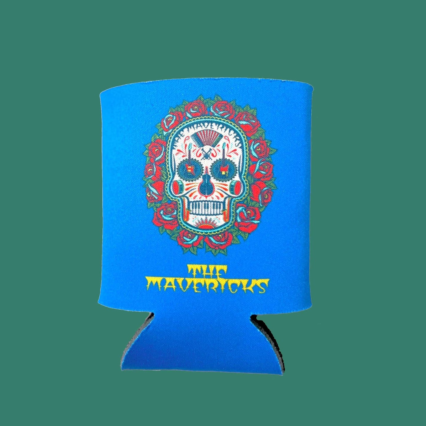 Rose Skull Blue Canned Drink Koozie