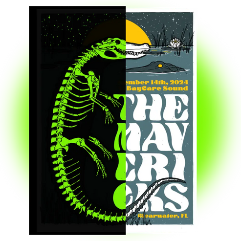 Concert poster with alligator theme.
