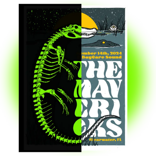 Concert poster with alligator theme.