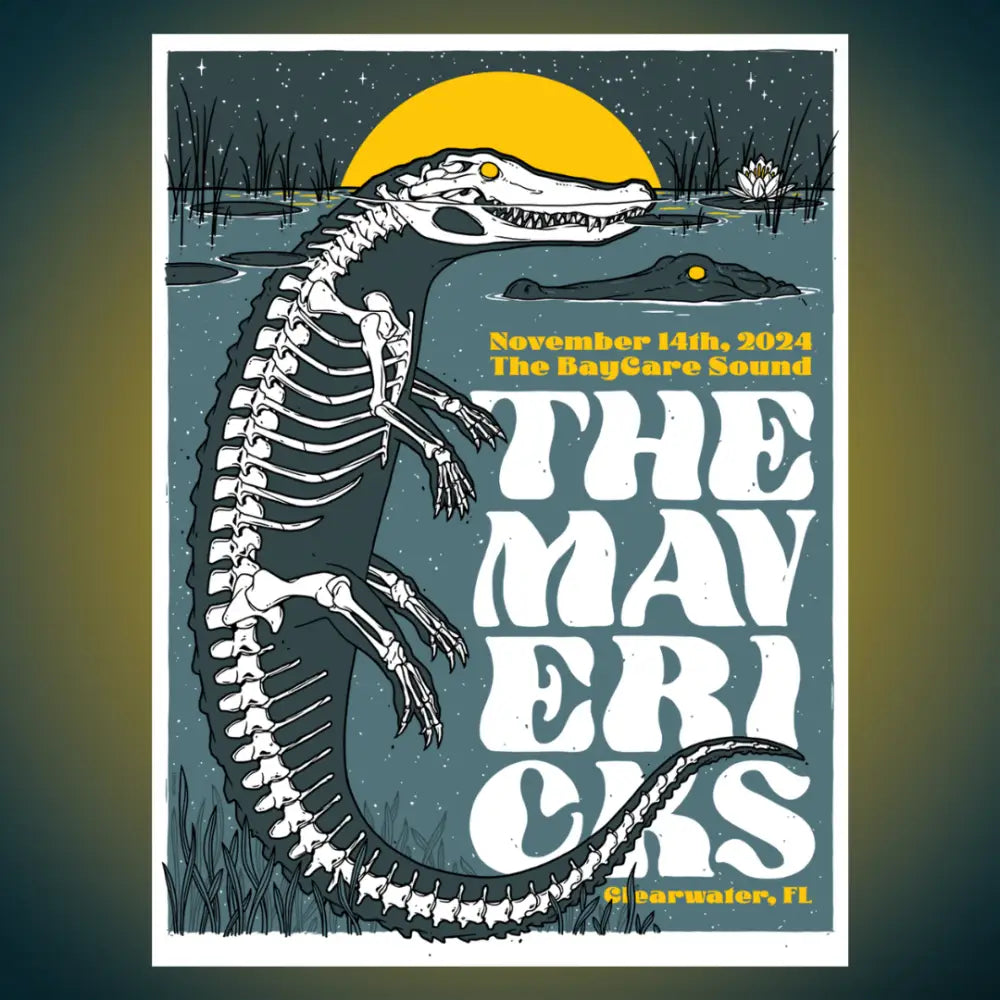 Concert poster with alligator skeleton.