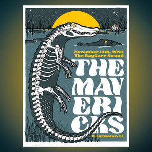 Concert poster with alligator skeleton.