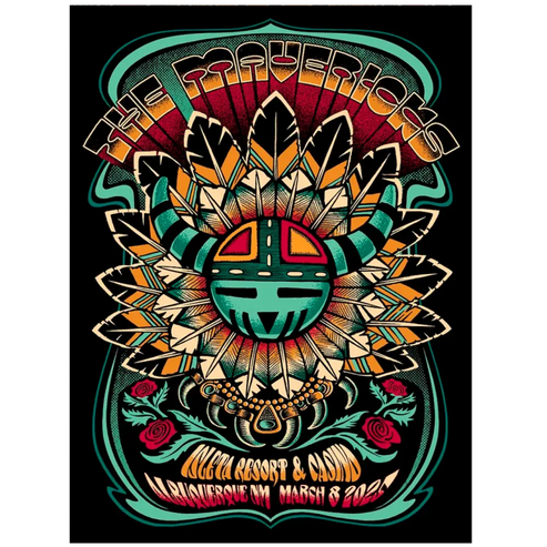 Colorful Native American-themed concert poster.