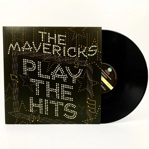 Vinyl record album titled ’The Mavericks Play The Hits’ with illuminated text on the cover.