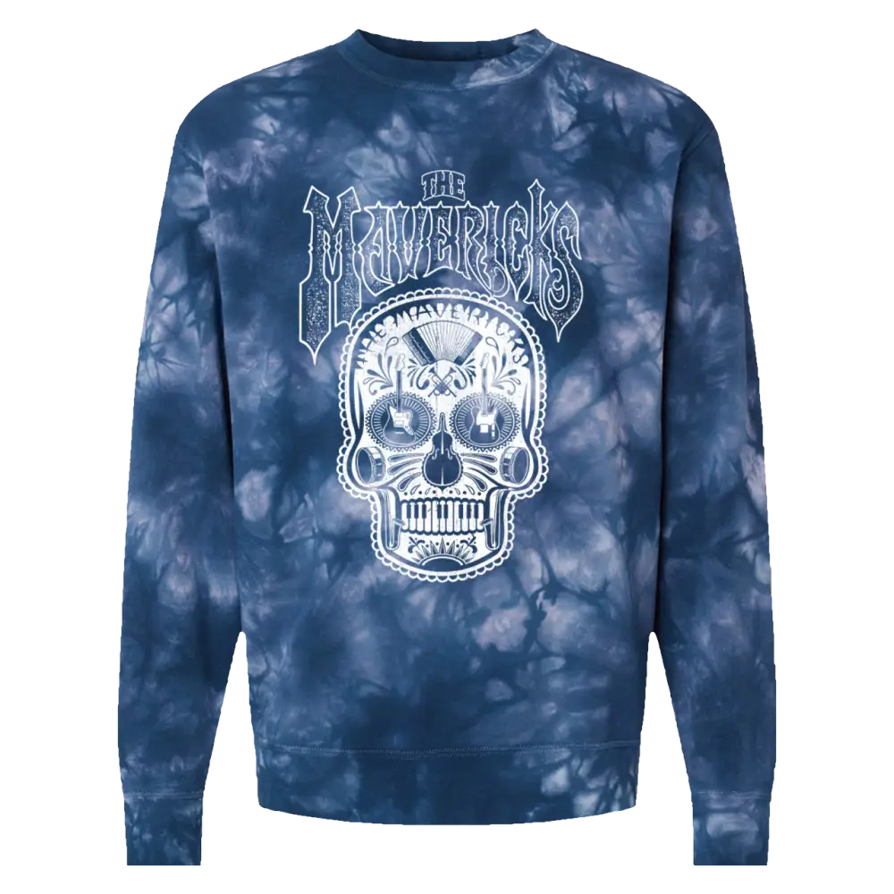 Blue tie-dye sweatshirt.