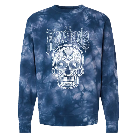 Blue tie-dye sweatshirt.