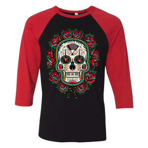Black and Red Rose Skull 3/4 Sleeve Shirt